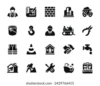 Construction icon set isolated on white background