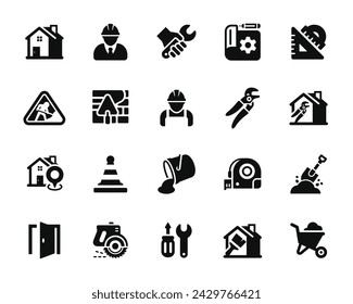 Conjunto de iconos de construcción aislado sobre fondo blanco