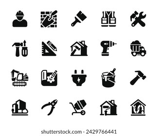 Construction icon set isolated on white background