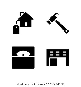 construction icon set with measuring, building and hammer vector icons for web and graphic design