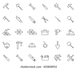 Construction icon set, outline thin line isolated vector sign symbol,  tools on white background