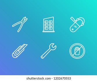 Construction icon set and pliers with stop hand, house, cutter. Building related construction icon vector for web UI logo design.