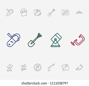 Construction icon set and shovel with build planning, engineering blueprint and floor plan. Drawing project related construction icon vector for web UI logo design.