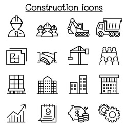 Construction Icon Set In Thin Line Style