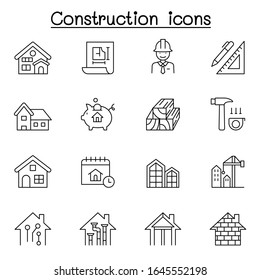 Construction icon set in thin line style