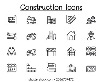 Construction Icon Set In Thin Line Style