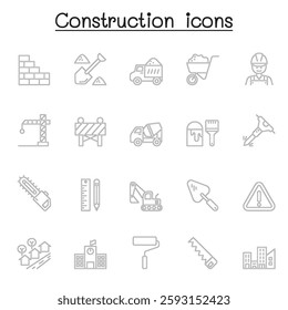 Construction icon set in thin line style