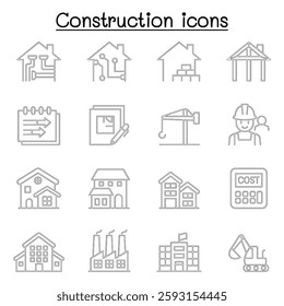 Construction icon set in thin line style