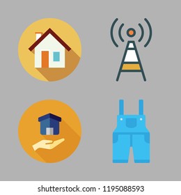 construction icon set. vector set about house, antenna, overall and real estate icons set.