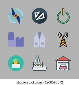 construction icon set. vector set about antenna, bulldozer, oil platform and factory icons set.