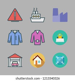 construction icon set. vector set about warning, oil platform, factory and garage icons set.