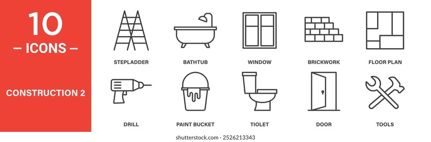 Construction Icon Set. Construction Vector Symbols in Black Filled and Outlined Style