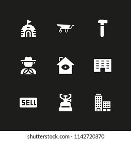 construction icon set. wheelbarrow, sell and igloo vector icon for graphic design and web