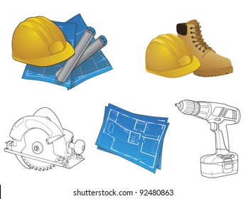Construction icon set/Collection of various home building elements