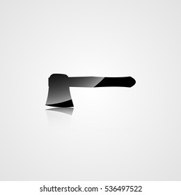 Construction icon of the silhouette of an axe on a grey background