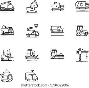 Construction icon. Tractor icon. Bulldozer icon. Special vehicles icon.