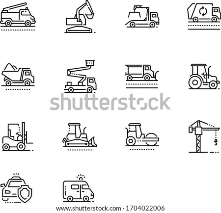 Construction icon. Tractor icon. Bulldozer icon. Special vehicles icon.