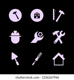 construction icon. construction vector icons set hammer nails, wrench hammer, builder and screwdriver