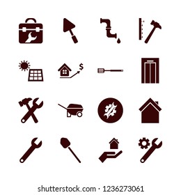 construction icon. construction vector icons set elevator, solar panel, piping and spatula