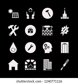 construction icon. construction vector icons set wrench, hands house, solar panel and toolbox