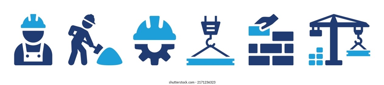 Construction icon vector set. Worker build brick wall symbol illustration. Builder concept collection.