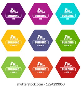 Construction icons 9 set coloful isolated on white for web