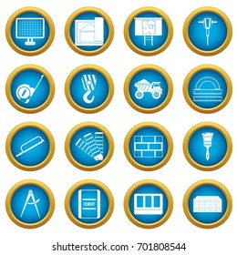 Construction icons blue circle set isolated on white for digital marketing