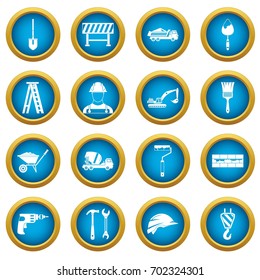Construction icons blue circle set isolated on white for digital marketing