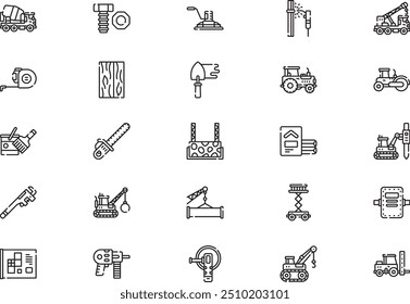La colección de iconos de construcción es una Ilustración vectorial con trazo editable.