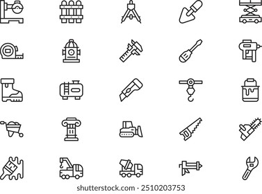 A coleção de ícones de construção é uma ilustração vetorial com traçado editável.