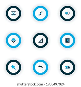 Construction icons colored set with scraper, welding, electrical board and other gear with helmet elements. Isolated vector illustration construction icons.