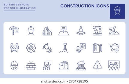 Construction Icons. Editable Stroke. Set of thin line icons symbol collection.