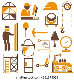 construction icons, engineering icons set, orange theme
