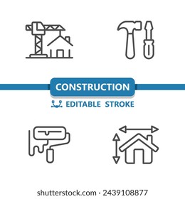Construction Icons. Home Improvement, Tools, Paint Roller, Hammer, House Icon. Professional, 32x32 pixel perfect vector icon. Editable Stroke