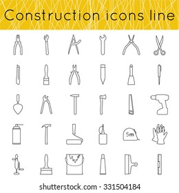 construction icons line. set of hand tools thin line. vector illustration. for web and mobile applications