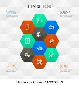 Construction icons line style set with maintenance, lifting hook, entrance and other window elements. Isolated vector illustration construction icons.
