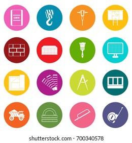 Construction icons many colors set isolated on white for digital marketing