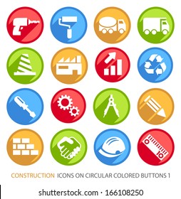 Construction Icons on Circular Colored Buttons 1. 