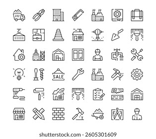 Construction icons. Outline symbols collection. Premium vector line icons set