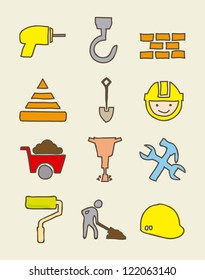 construction icons over beige background. vector illustration