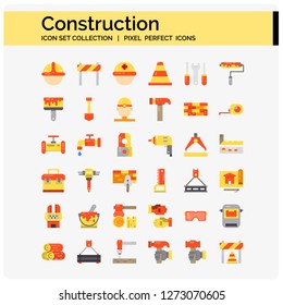 construction icons pixel perfect set design web and app ui ,64x64 vector