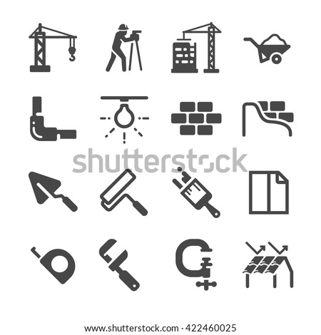 Construction icons set 2. Included the icons as brick, pipe, construct, work, light, plumbing and more.