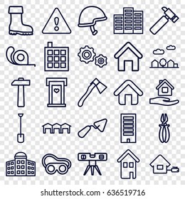 Construction icons set. set of 25 construction outline icons such as house building, building   isolated  sign symbol, door with heart, building, home care, trowel, hummer