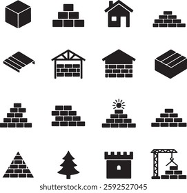 Construction Icons Set Brick, Building, House, Pyramid, Block, Design Elements