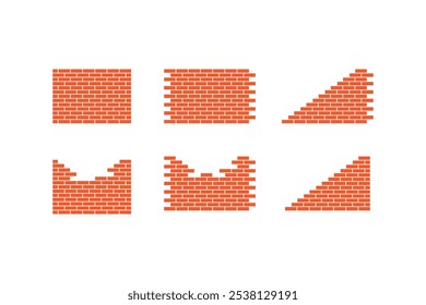 construction icons set, building vector flat design. reddish colored bricks vector illustration.