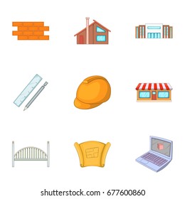 Construction icons set. Cartoon set of 9 construction vector icons for web isolated on white background