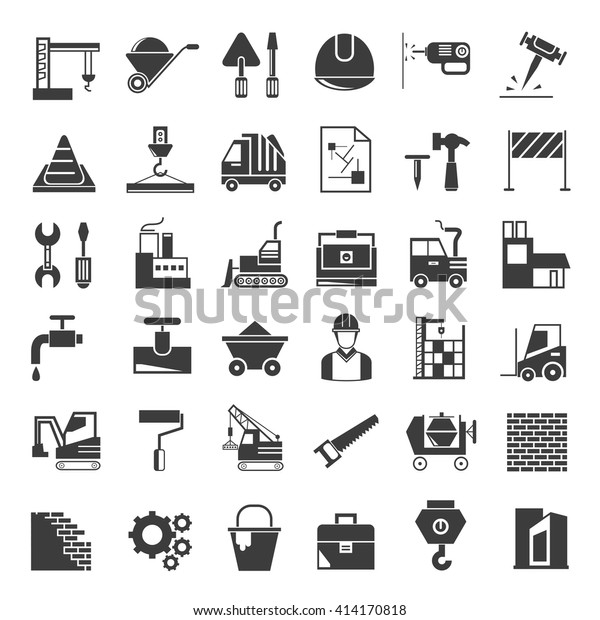 Construction Icons Set Civil Engineering Management Stock Vector