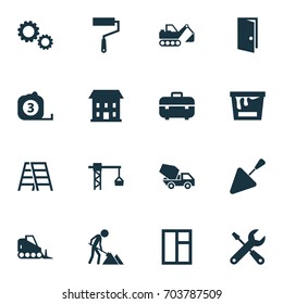 Construction Icons Set. Collection Of Cement Vehicle, Service, Spatula And Other Elements. Also Includes Symbols Such As Wall, Cement, Roller.