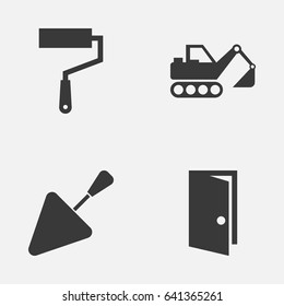 Construction Icons Set. Collection Of Digger, Entrance, Spatula And Other Elements. Also Includes Symbols Such As Bricklayer, Exit, Spatula.