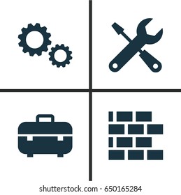 Construction Icons Set. Collection Of Equipment, Wall, Cogwheel And Other Elements. Also Includes Symbols Such As Cogwheel, Toolbox, Equipment.